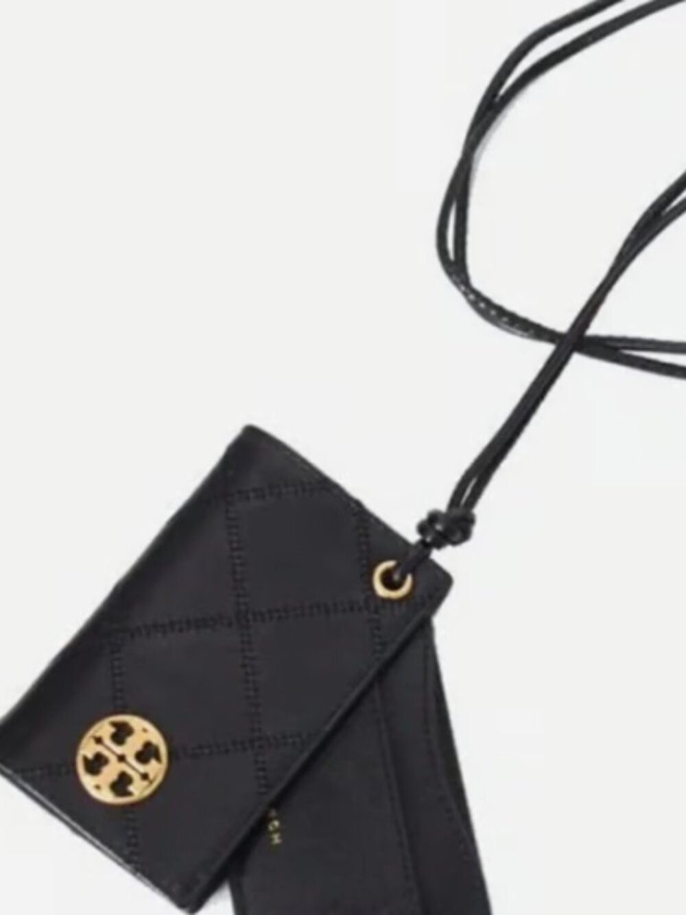 NWT Tory Burch Willa Black Quilted Leather Lanyard Card Holder